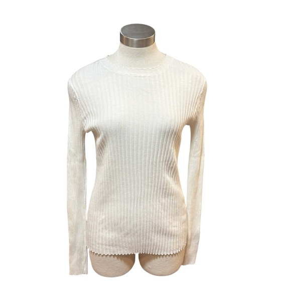 Anine Bing Cecilia Top Long Sleeve Cream Ribbed Knit Stretch Sz. L - Picture 3 of 8